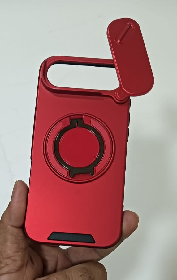iPhone 17 Air Magnetic Case with Circular Metal Stand PC + TPU Hybrid | MagSafe Compatible | Camera Protection Cover