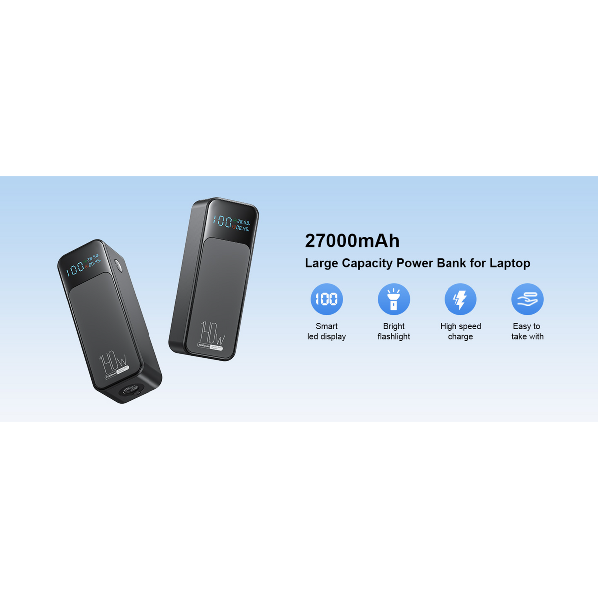 LUXEIN 27000mAh 140W Power Bank – Ultra Fast Charging Power Bank for Laptops & Mobiles  PD Fast Charge | High Capacity | LED Digital Display | Compact & Travel Friendly