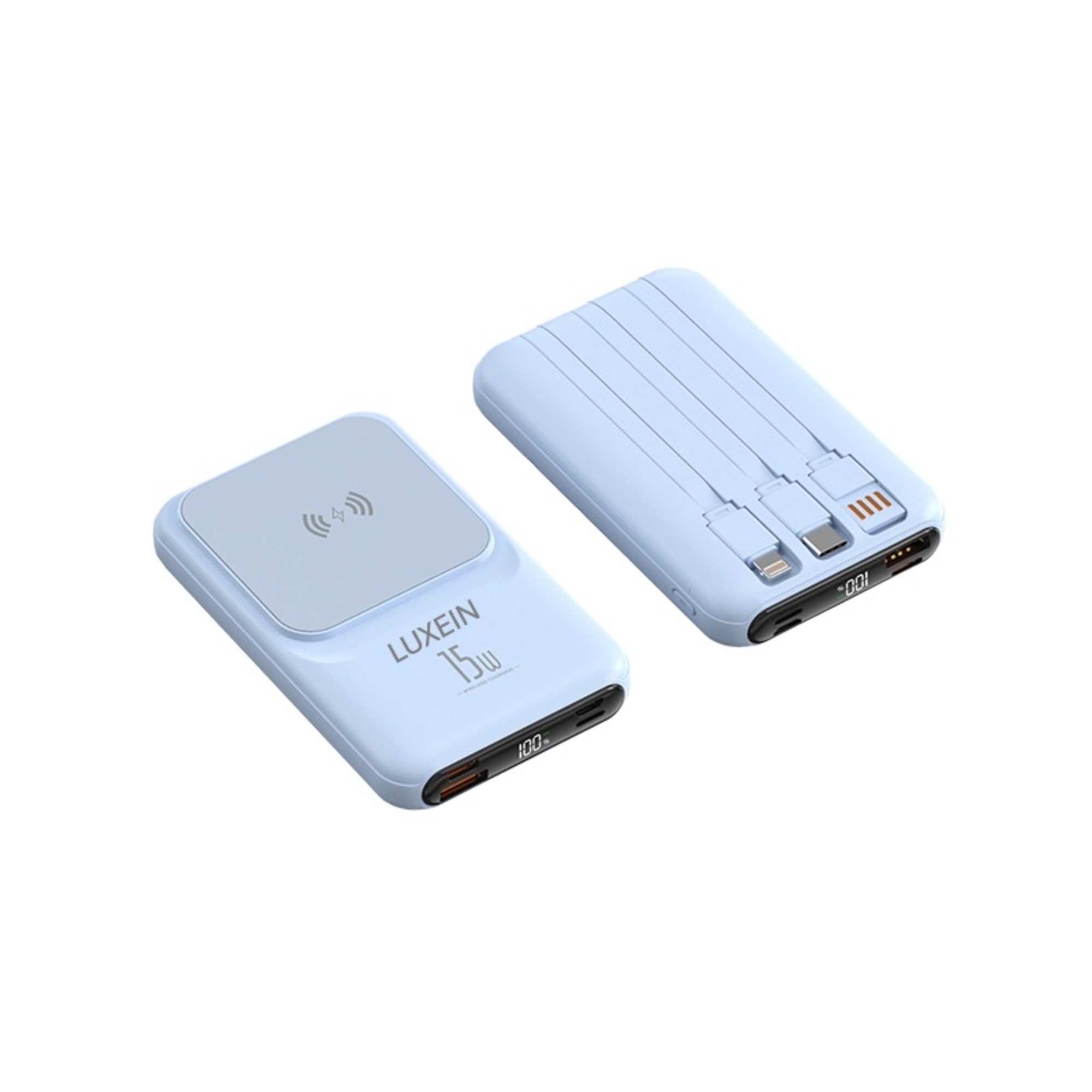 LUXEIN 10000mAh Power Bank – 22.5W Fast Charge + 15W Wireless, 3 Built-in Cables, LED Display One Power Bank. Zero Extra Cables. Total Convenience.