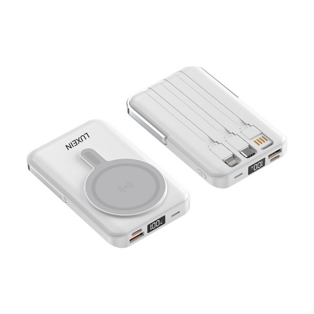 LUXEIN Magnetic Power Bank 10000mAh – Strong Magnet, Wireless Charging, Built-in Cables & Bracket Stand Snap On. Stand Up. Power Anywhere.