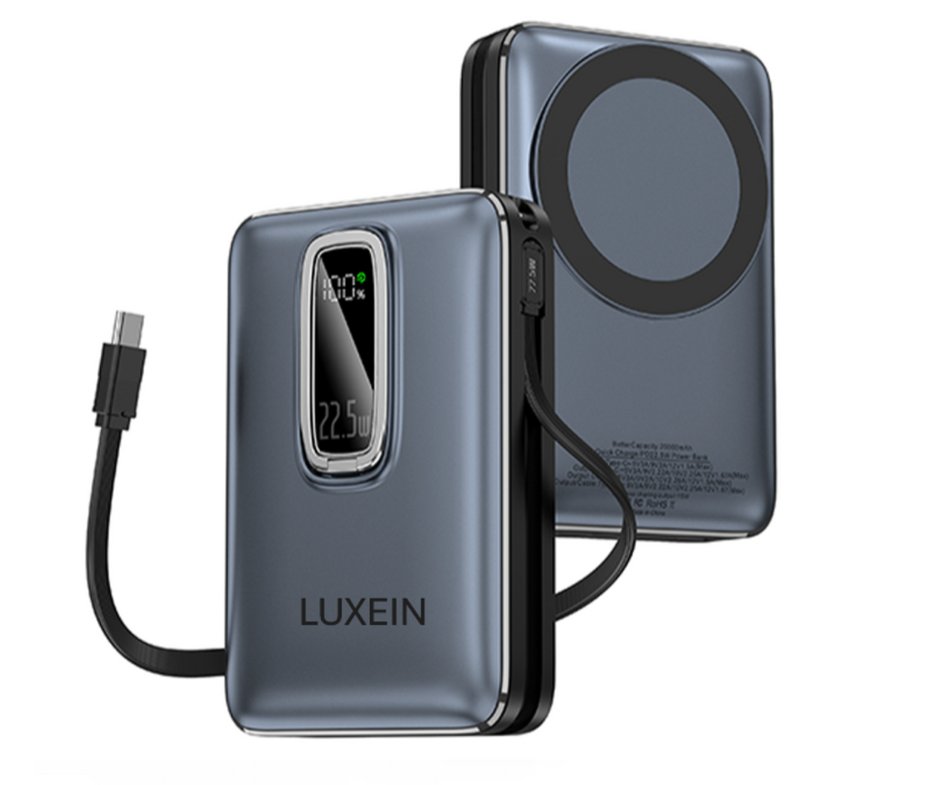 LUXEIN 20000mAh Power Bank – 22.5W Fast Charging + 15W Wireless, LED Display, Built-in Stand & Cables Power More. Carry Less. Charge Faster.