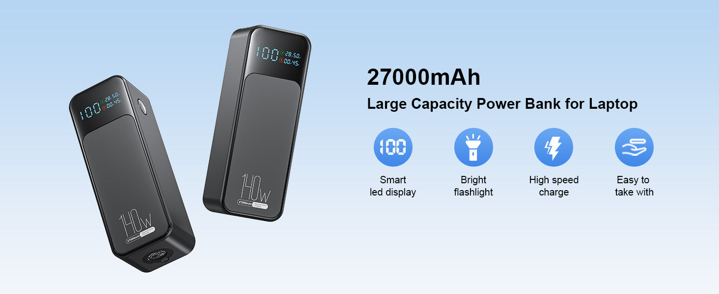 LUXEIN 27000mAh 140W Power Bank – Ultra Fast Charging Power Bank for Laptops & Mobiles  PD Fast Charge | High Capacity | LED Digital Display | Compact & Travel Friendly