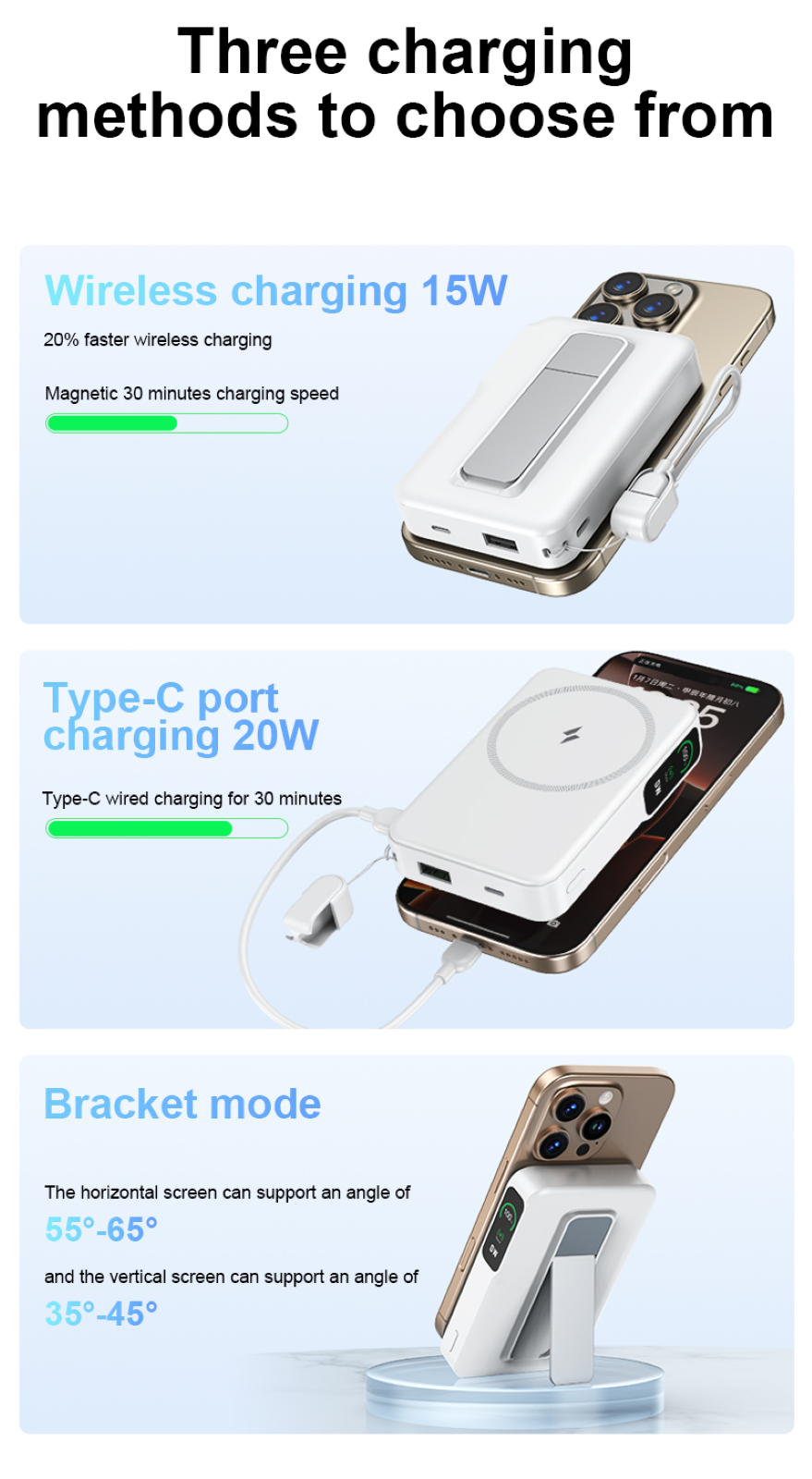 10000mAh Magnetic Wireless Power Bank – 20W Fast Charging, 15W Wireless, Metal Stand &amp; Lanyard Cable