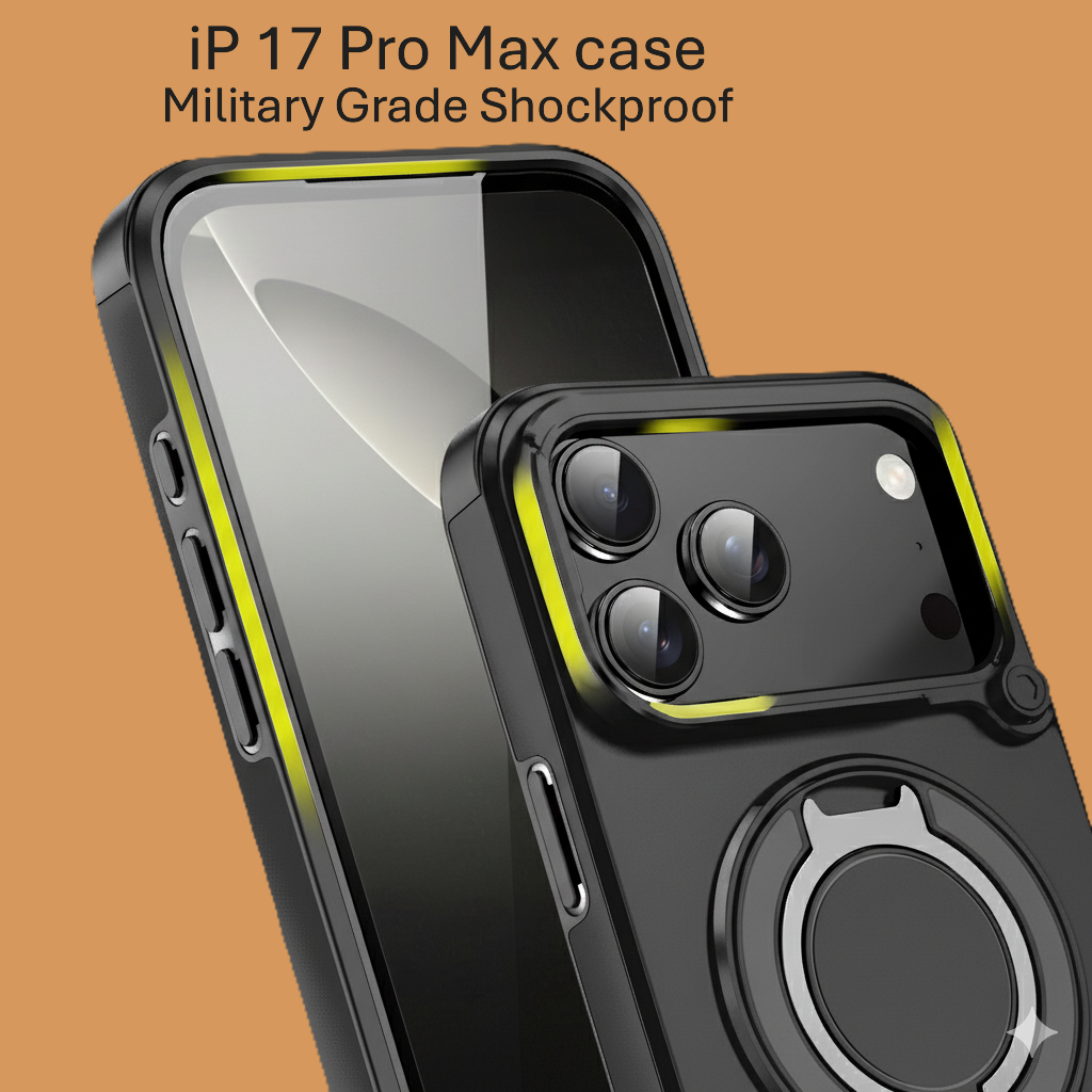 Magnetic Case for iPhone 17 Pro Max, Military Grade Armor Style Shockproof Cover with Sliding Camera Protection, MagSafe Compatible, 360° Rotating Ring Stand, Anti-Scratch Heavy Duty Protective Phone Case
