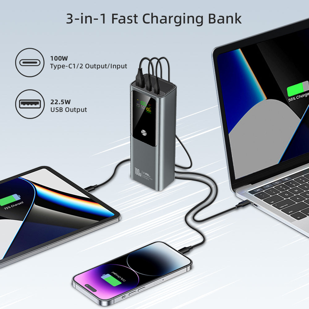 LUXEIN 20000mAh 100W Power Bank – Ultra Fast Laptop Charging, Triple Output, Smart Digital Display  Unstoppable Power. Anywhere. Anytime.