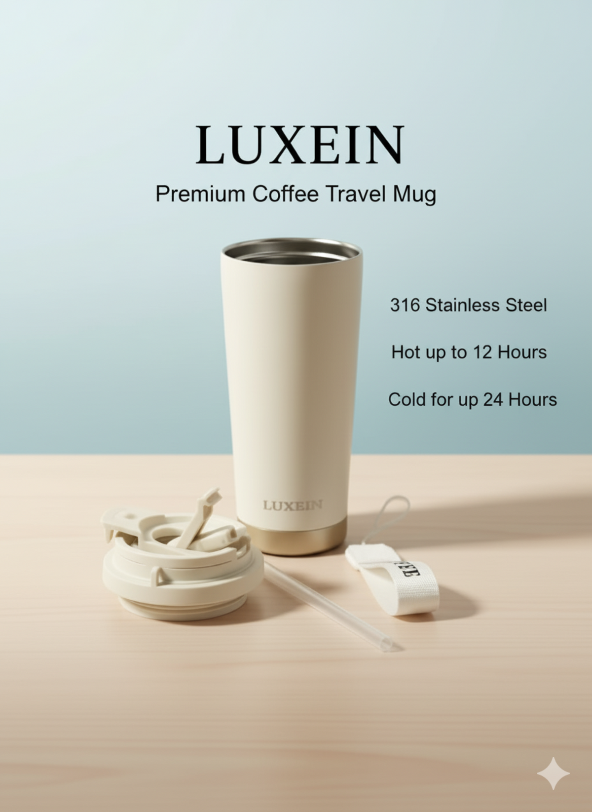 LUXEIN Travel Coffee Mug 500ml – Premium Insulated Stainless Steel Tumbler (Black)  Double Wall Vacuum | Hidden Straw | Triple Drinking Modes | Leakproof Lid | Hot & Cold Thermal Cup