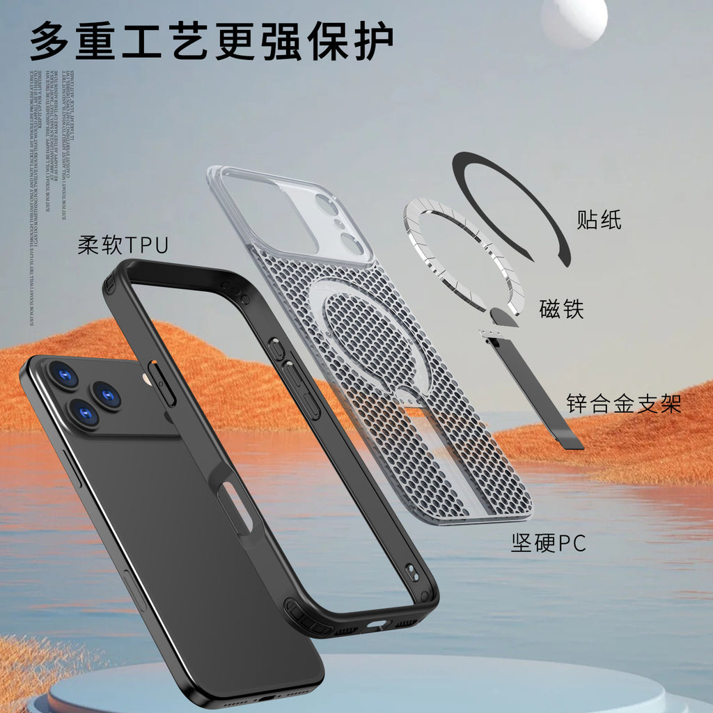 LUXEIN Magnetic iPhone 17 Pro Max Case with Magnetic Ring for wireless Charging, 3D Vented Design for Heat Dissipation, Heavy Duty Military Grade Shock Proof Cover with Kickstand & Camera Protection (White & Black)