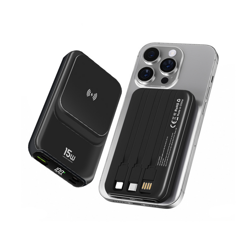 LUXEIN 10000mAh Power Bank – 22.5W Fast Charge + 15W Wireless, 3 Built-in Cables, LED Display One Power Bank. Zero Extra Cables. Total Convenience.