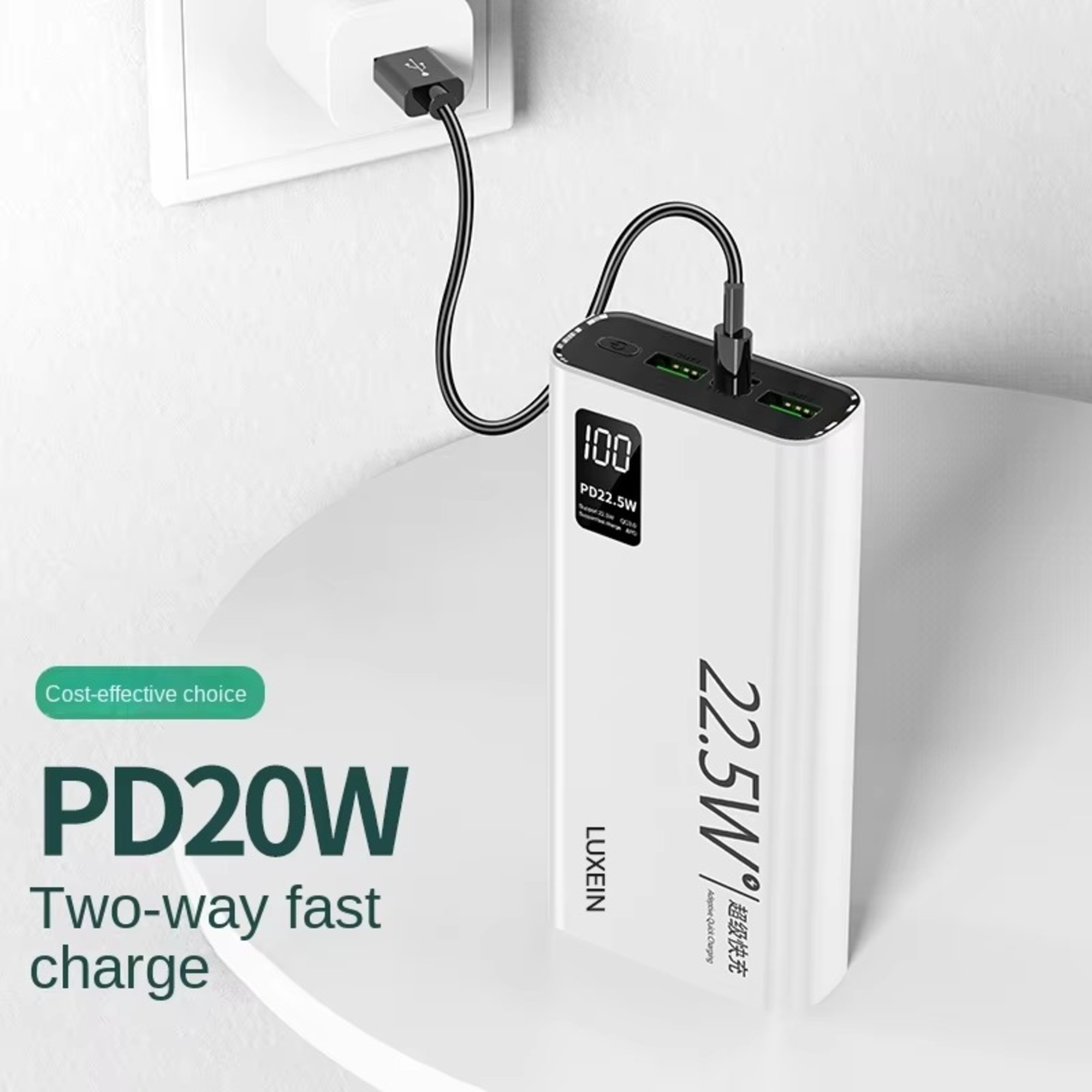 LUXEIN 10000mAh Power Bank | 22.5W Fast Charging | 3 Ports (2x USB-A + 1x USB-C) | Portable External Battery