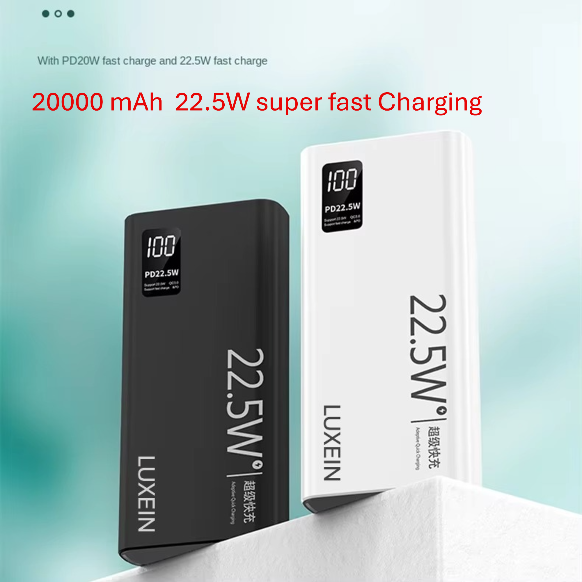 LUXEIN 20000mAh Power Bank | 22.5W Fast Charging | 3 Ports (2x USB-A + 1x USB-C) | Portable External Battery(Black)