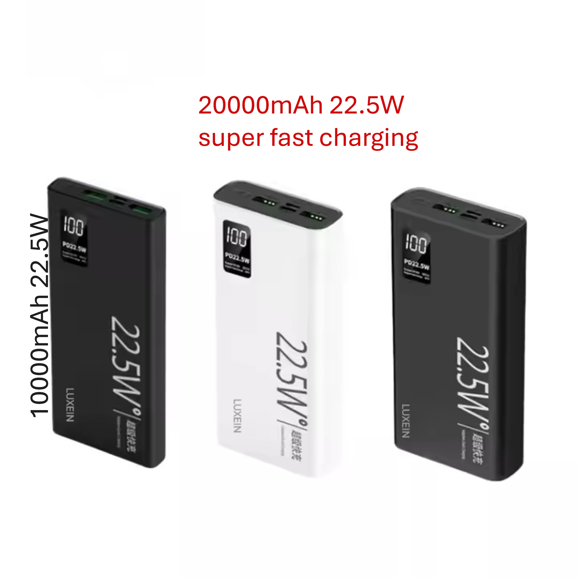 LUXEIN 10000mAh Power Bank | 22.5W Fast Charging | 3 Ports (2x USB-A + 1x USB-C) | Portable External Battery