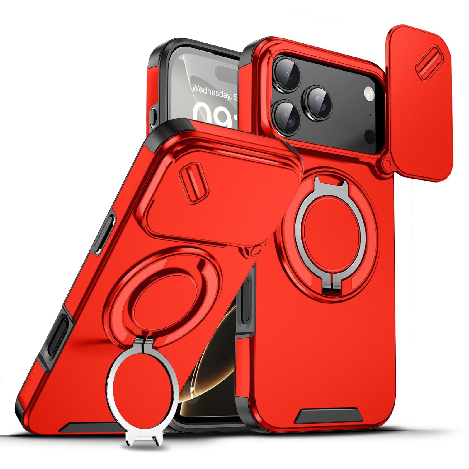 Magnetic Case for iPhone 17 Pro Max, Military Grade Armor Style Shockproof Cover with Sliding Camera Protection, MagSafe Compatible, 360° Rotating Ring Stand, Anti-Scratch Heavy Duty Protective Phone Case