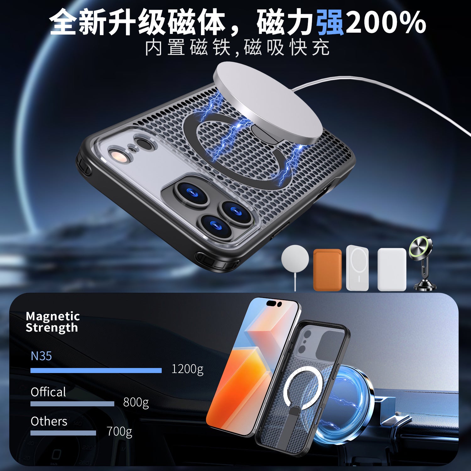 LUXEIN Magnetic iPhone 17 Pro Max Case with Magnetic Ring for wireless Charging, 3D Vented Design for Heat Dissipation, Heavy Duty Military Grade Shock Proof Cover with Kickstand & Camera Protection (White & Black)