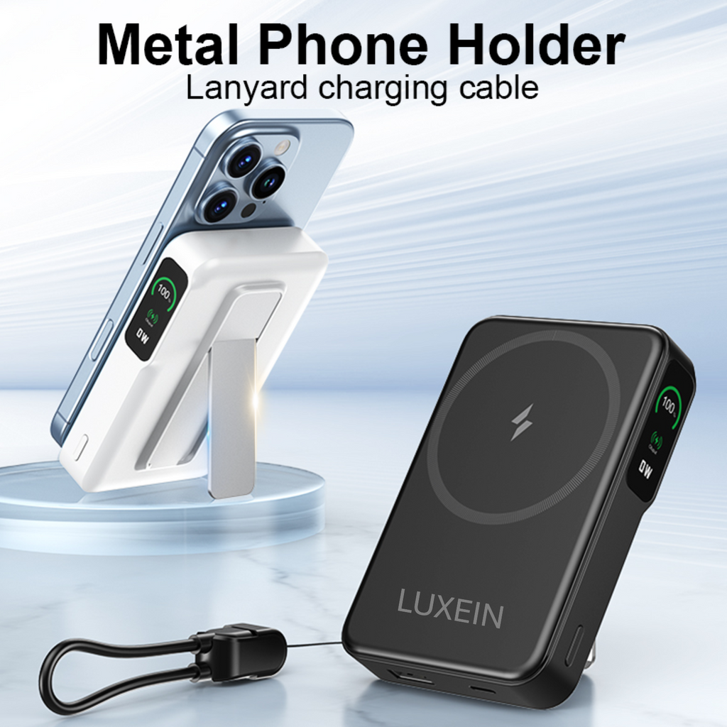 10000mAh Magnetic Wireless Power Bank – 20W Fast Charging, 15W Wireless, Metal Stand &amp; Lanyard Cable