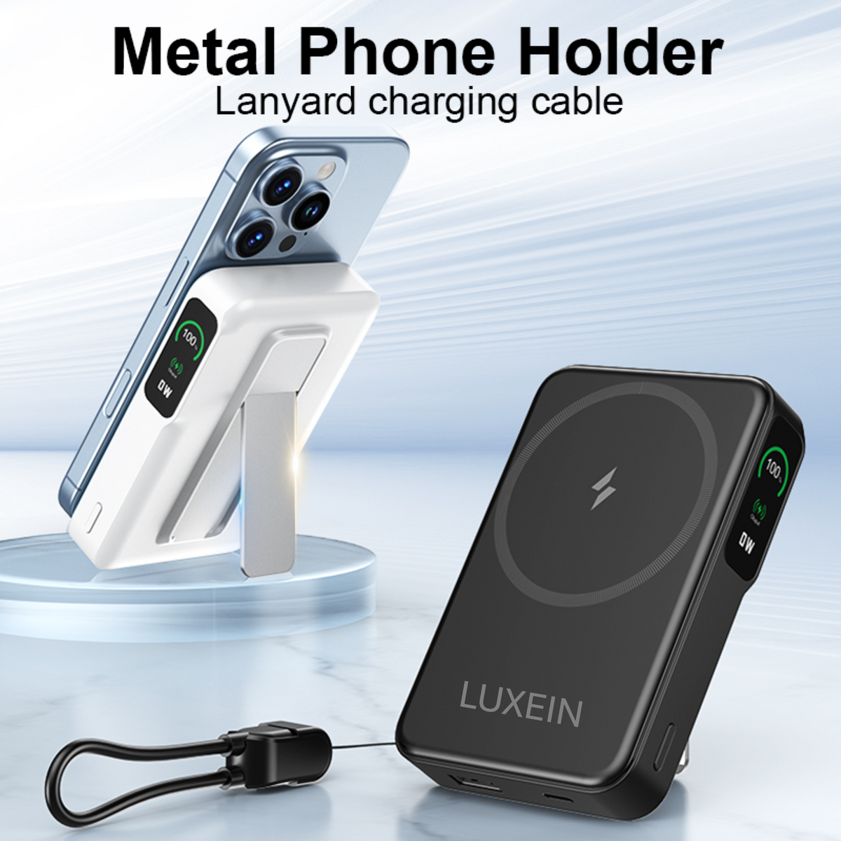 10000mAh Magnetic Wireless Power Bank – 20W Fast Charging, 15W Wireless, Metal Stand &amp; Lanyard Cable