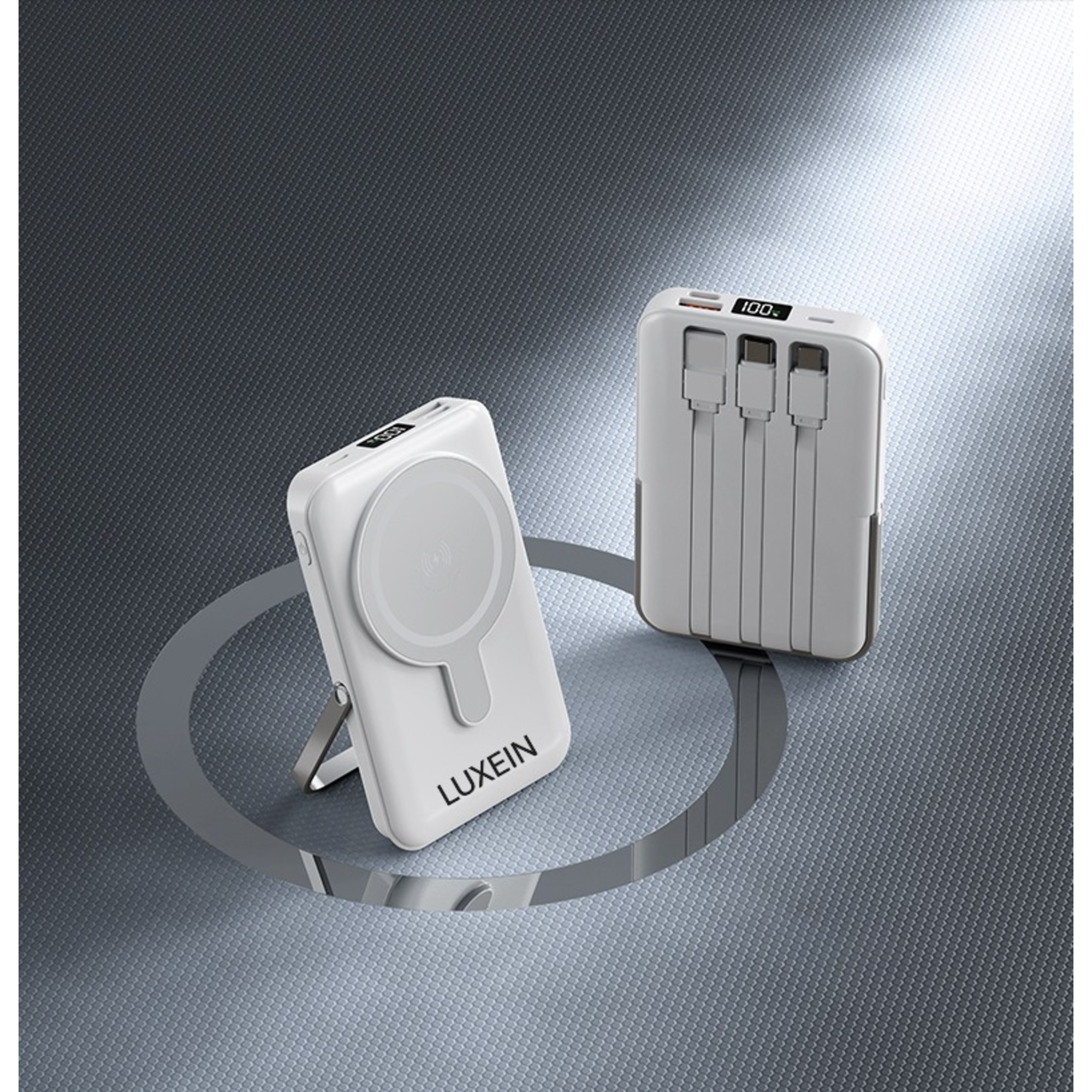 LUXEIN Magnetic Power Bank 10000mAh – Strong Magnet, Wireless Charging, Built-in Cables & Bracket Stand Snap On. Stand Up. Power Anywhere.