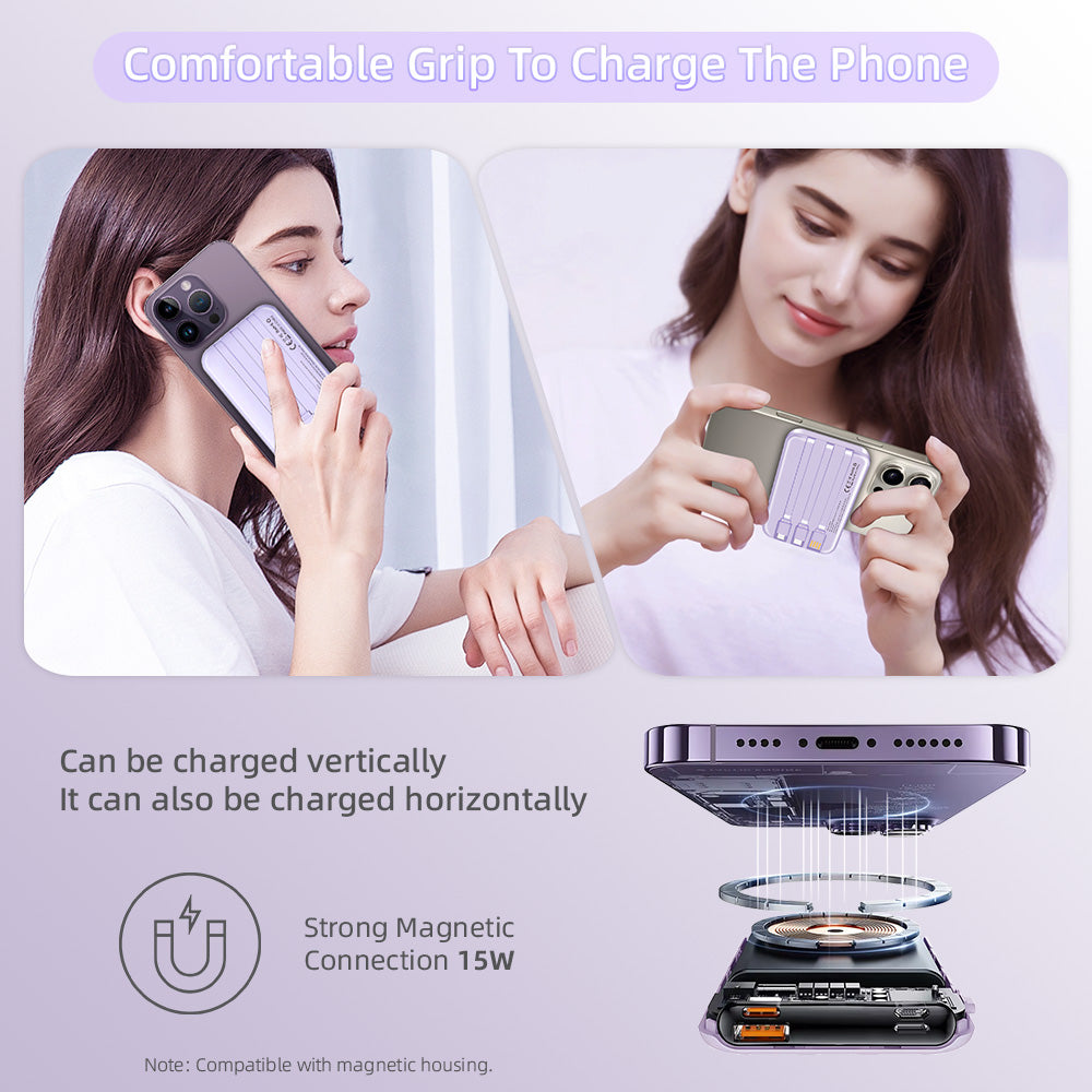 LUXEIN 10000mAh Power Bank – 22.5W Fast Charge + 15W Wireless, 3 Built-in Cables, LED Display One Power Bank. Zero Extra Cables. Total Convenience.