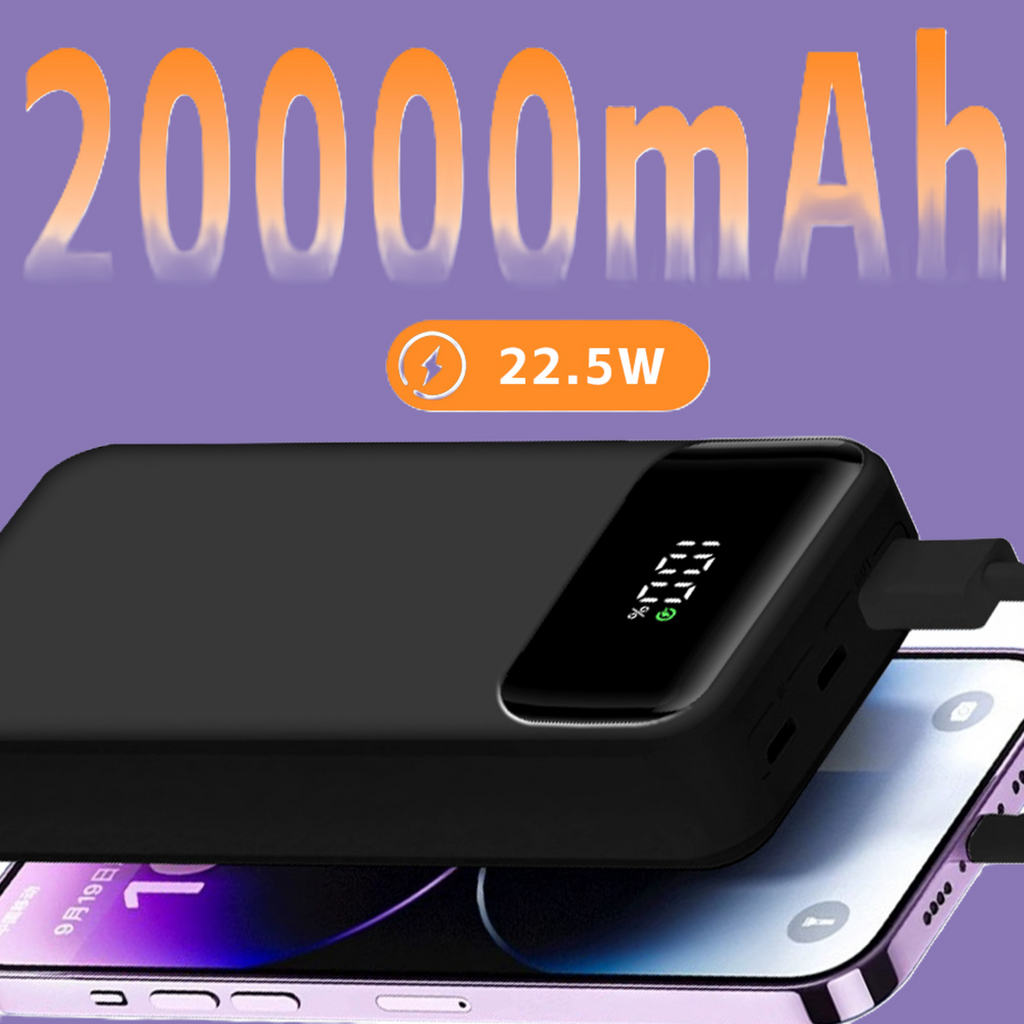 LUXEIN 20000mAh Fast Charging Power Bank – Built-in Cables, 22.5W Output, Laptop Compatible, Digital Display  One Power Bank. Total Charging Solution.