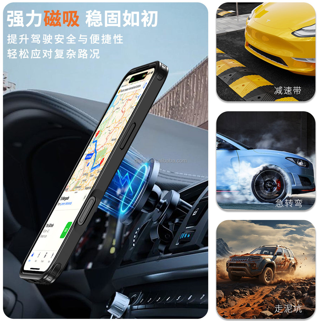 Magnetic Case for iPhone 17 Pro Max, Military Grade Armor Style Shockproof Cover with Sliding Camera Protection, MagSafe Compatible, 360° Rotating Ring Stand, Anti-Scratch Heavy Duty Protective Phone Case Double Layered case TPU+PC (Orange)