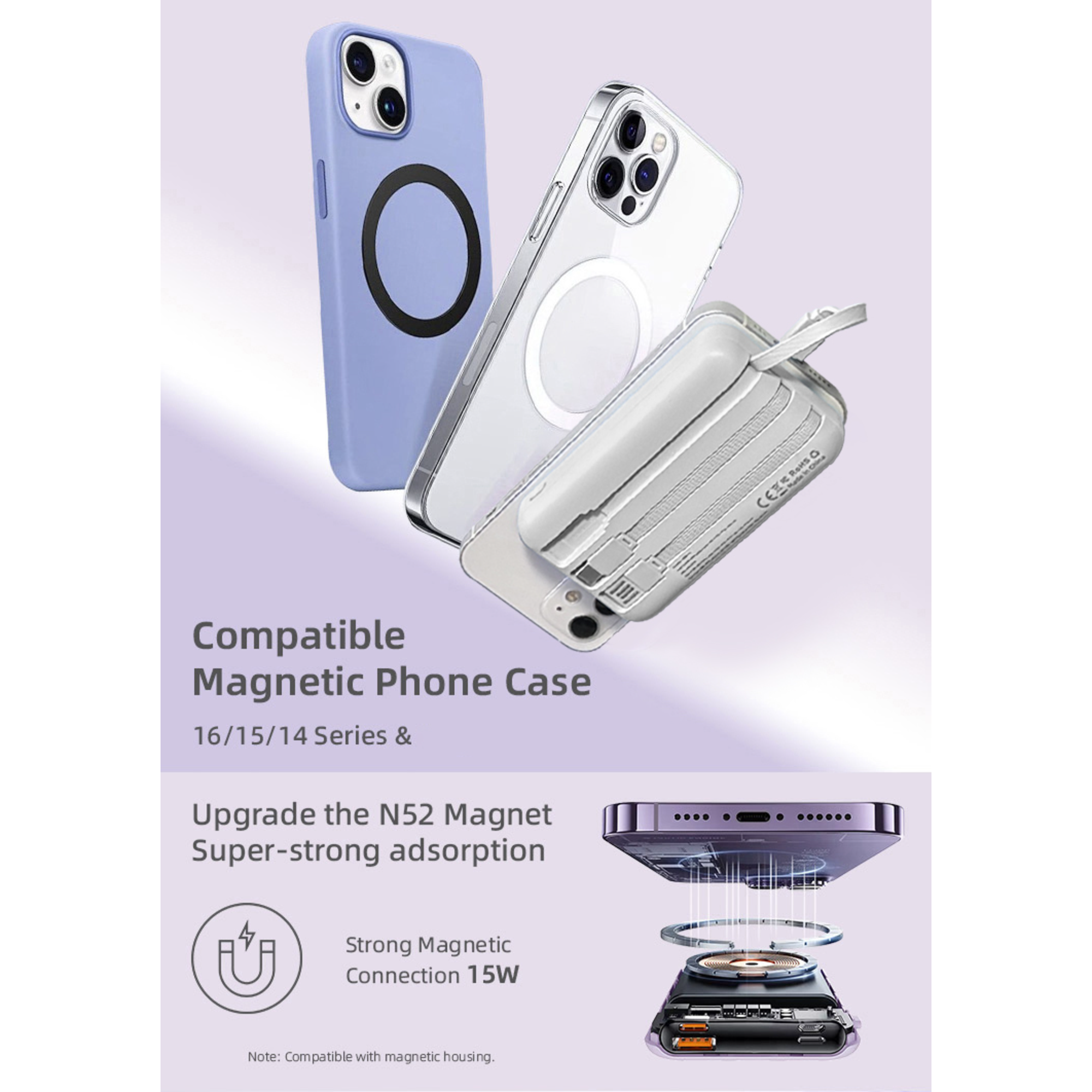 LUXEIN Magnetic Power Bank 10000mAh – Strong Magnet, Wireless Charging, Built-in Cables & Bracket Stand Snap On. Stand Up. Power Anywhere.