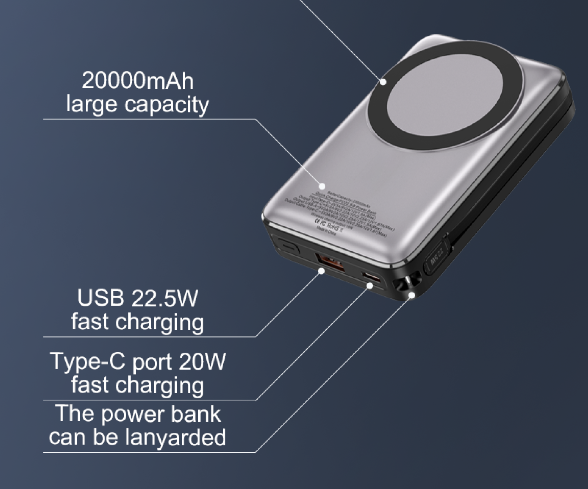 LUXEIN 20000mAh Power Bank – 22.5W Fast Charging + 15W Wireless, LED Display, Built-in Stand & Cables Power More. Carry Less. Charge Faster.