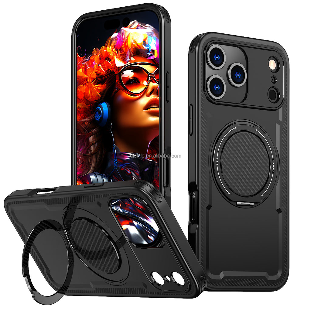 Magnetic Case for iPhone 17 Pro Max, Military Grade Armor Style Shockproof Cover with Sliding Camera Protection, MagSafe Compatible, 360° Rotating Ring Stand, Anti-Scratch Heavy Duty Protective Phone Case Double Layered case TPU+PC (Orange)