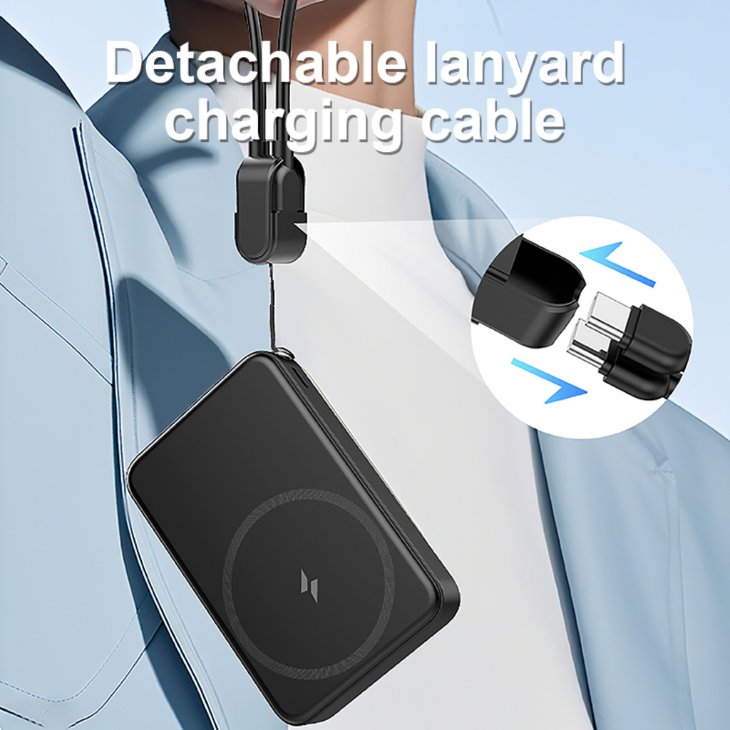 10000mAh Magnetic Wireless Power Bank – 20W Fast Charging, 15W Wireless, Metal Stand &amp; Lanyard Cable