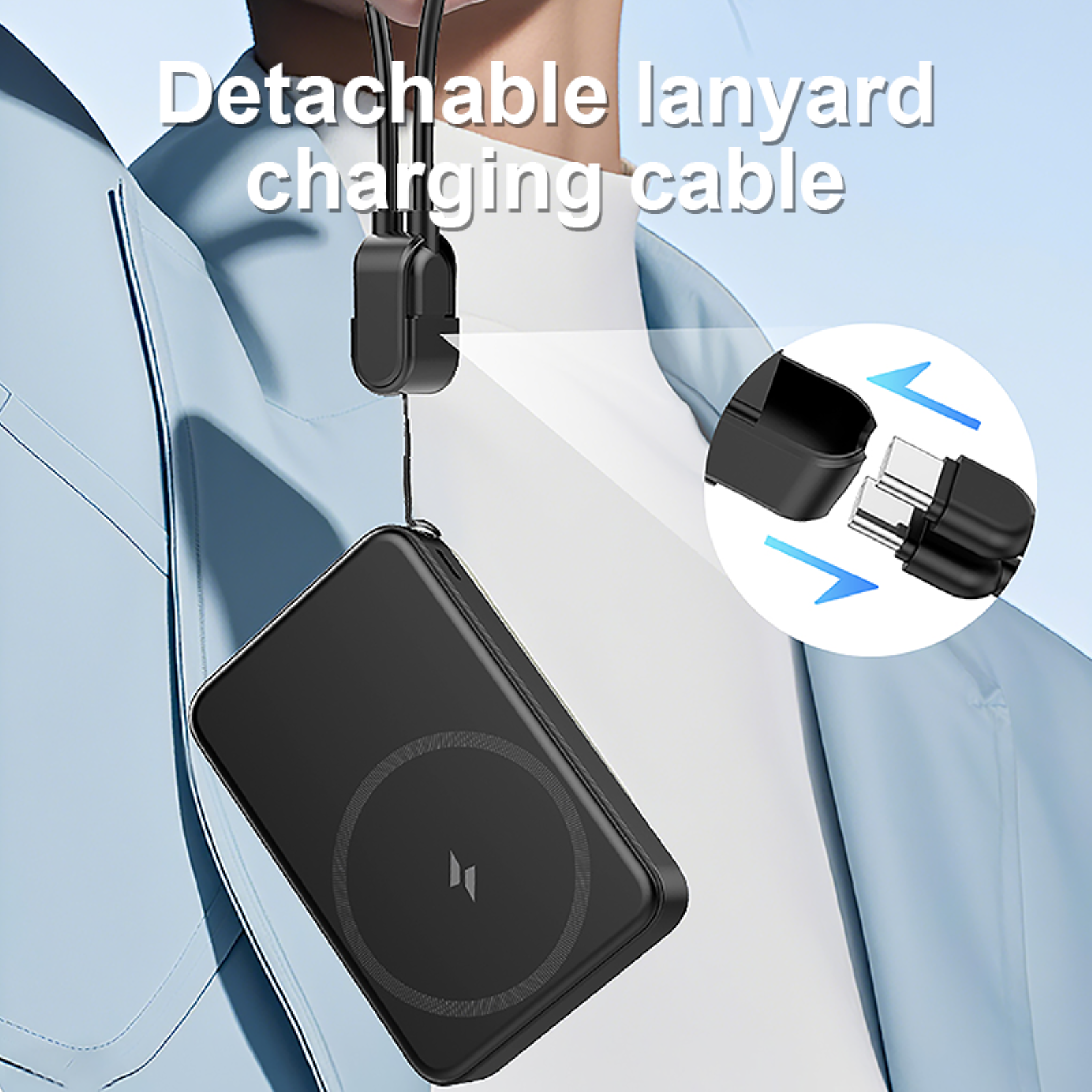 10000mAh Magnetic Wireless Power Bank – 20W Fast Charging, 15W Wireless, Metal Stand &amp; Lanyard Cable