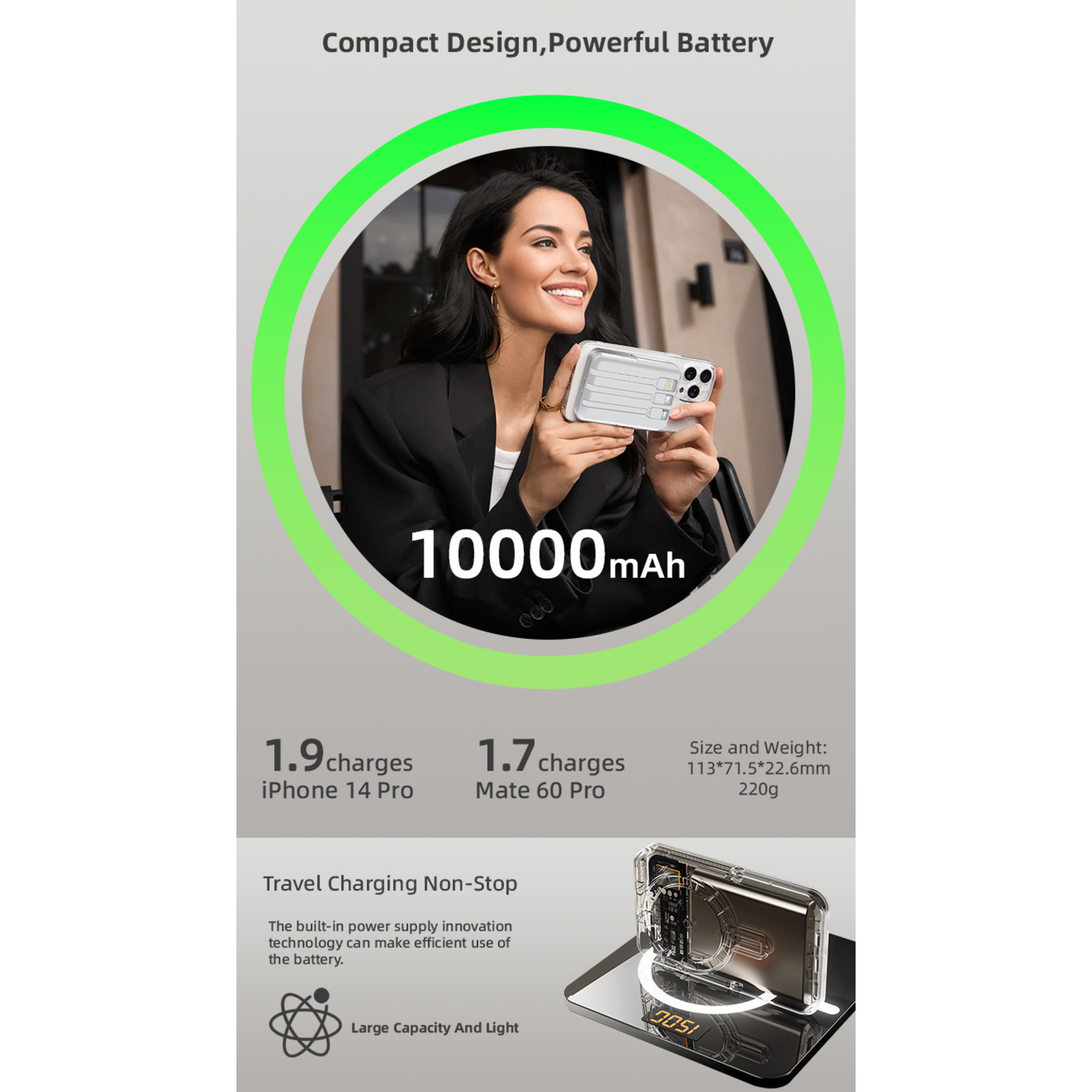 LUXEIN Magnetic Power Bank 10000mAh – Strong Magnet, Wireless Charging, Built-in Cables & Bracket Stand Snap On. Stand Up. Power Anywhere.