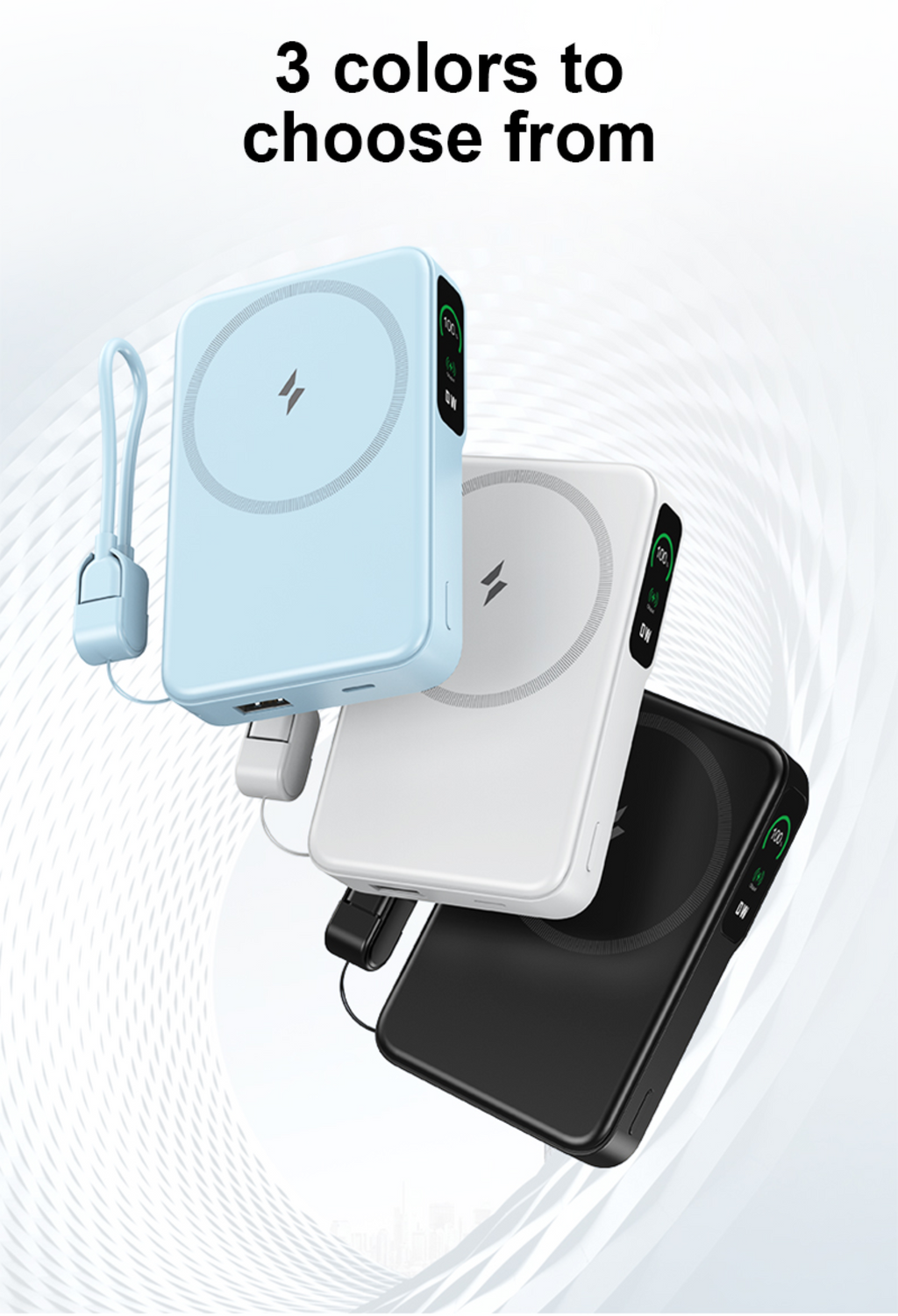 10000mAh Magnetic Wireless Power Bank – 20W Fast Charging, 15W Wireless, Metal Stand &amp; Lanyard Cable