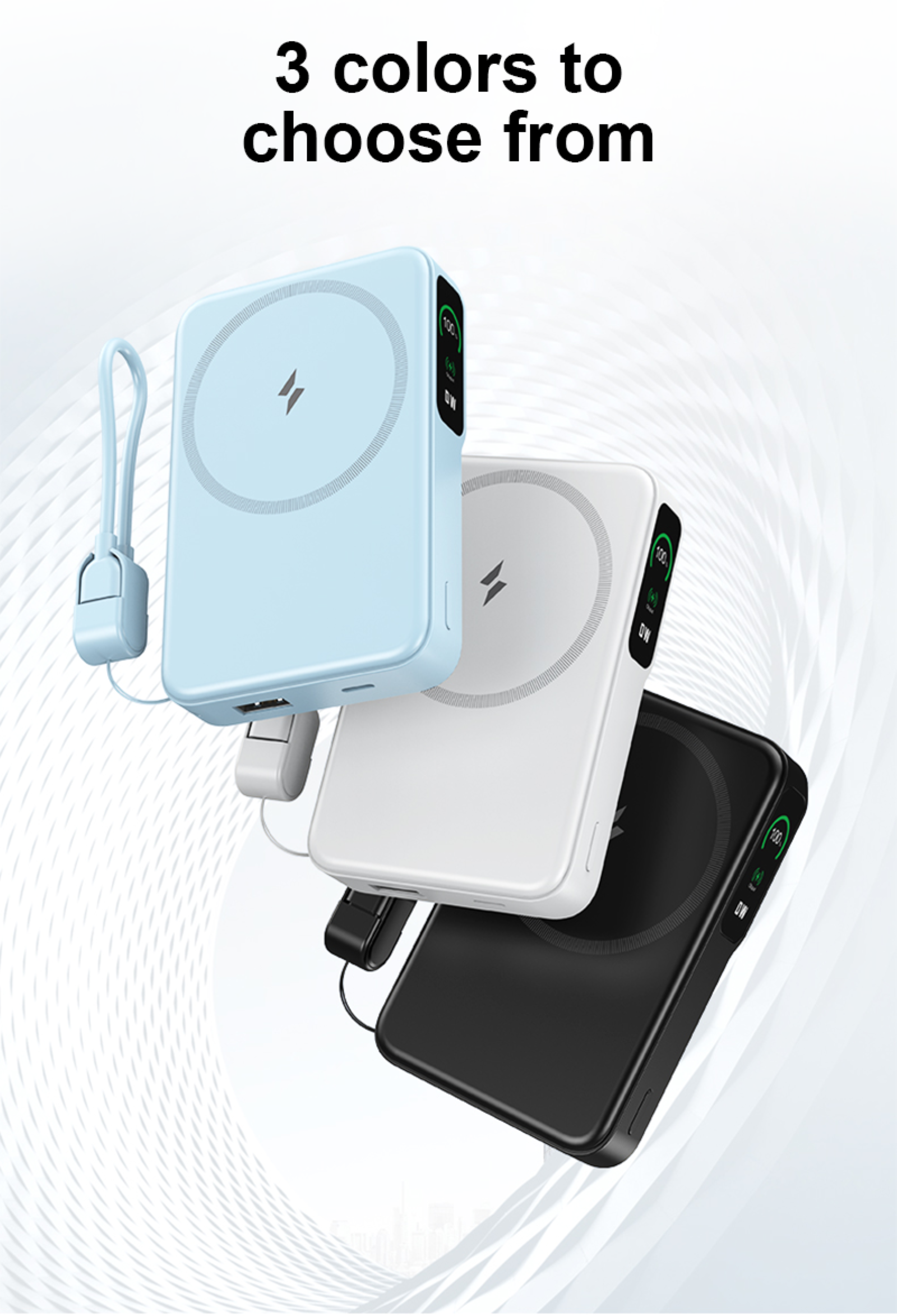 10000mAh Magnetic Wireless Power Bank – 20W Fast Charging, 15W Wireless, Metal Stand &amp; Lanyard Cable