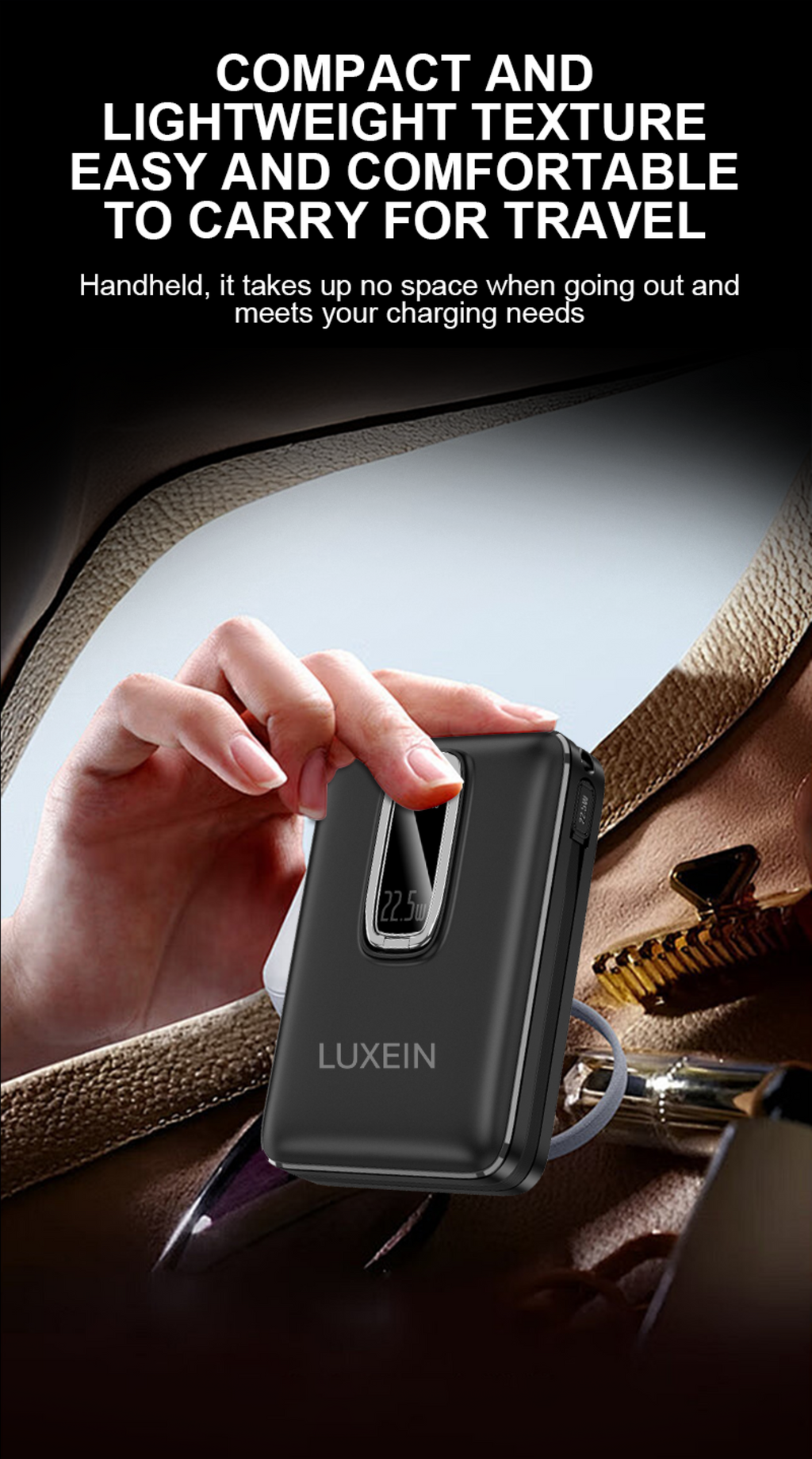 LUXEIN 20000mAh Power Bank – 22.5W Fast Charging + 15W Wireless, LED Display, Built-in Stand & Cables Power More. Carry Less. Charge Faster.