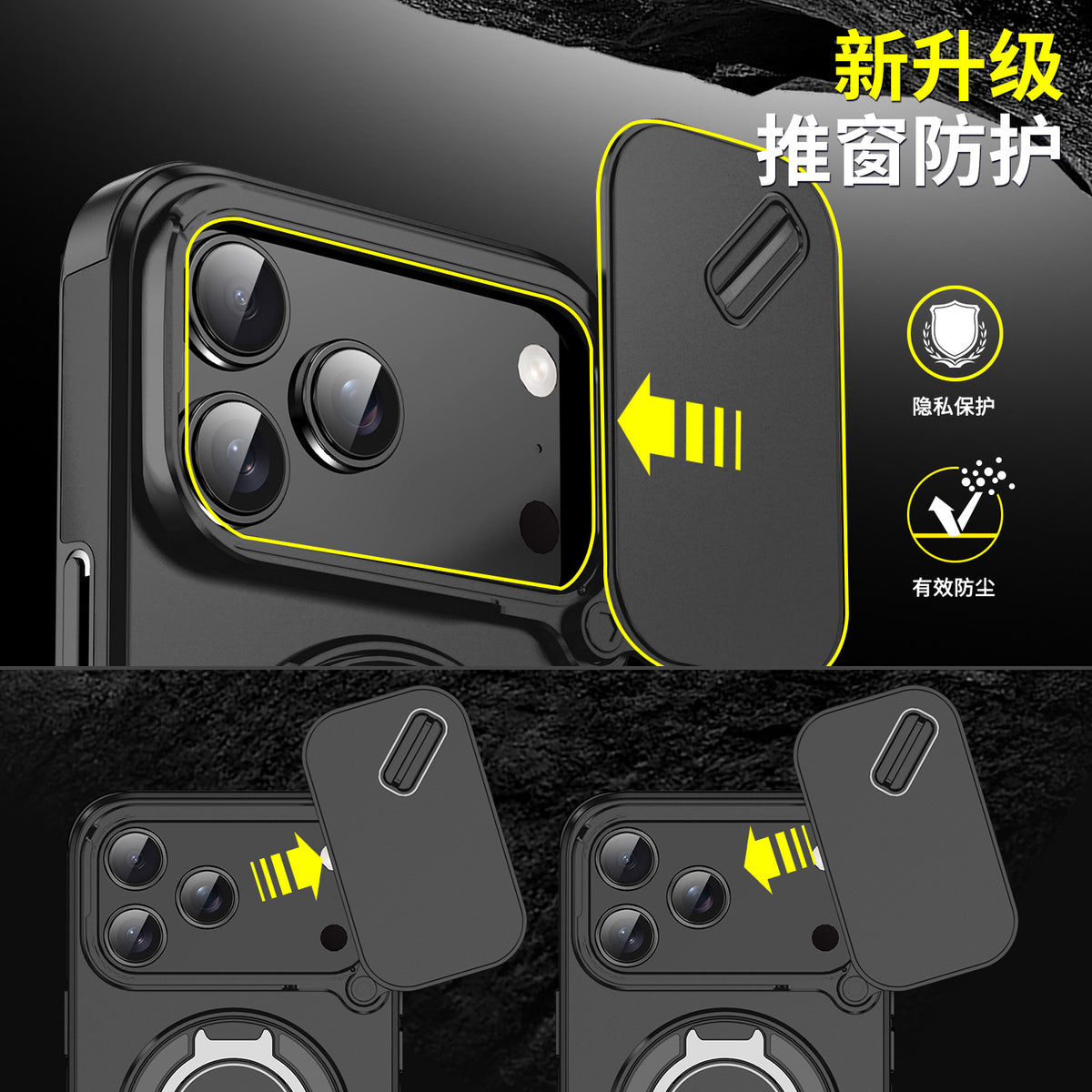 Magnetic Case for iPhone 17 Pro Max, Military Grade Armor Style Shockproof Cover with Sliding Camera Protection, MagSafe Compatible, 360° Rotating Ring Stand, Anti-Scratch Heavy Duty Protective Phone Case