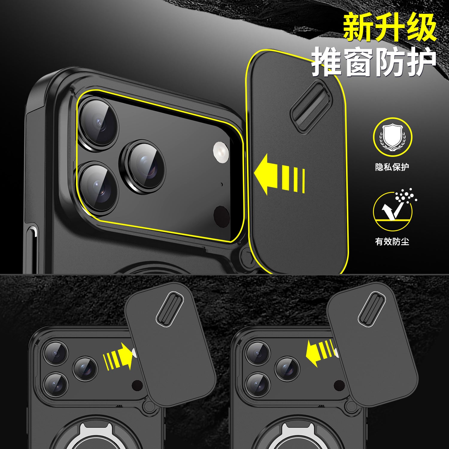 Magnetic Case for iPhone 17 Pro Max, Military Grade Armor Style Shockproof Cover with Sliding Camera Protection, MagSafe Compatible, 360° Rotating Ring Stand, Anti-Scratch Heavy Duty Protective Phone Case