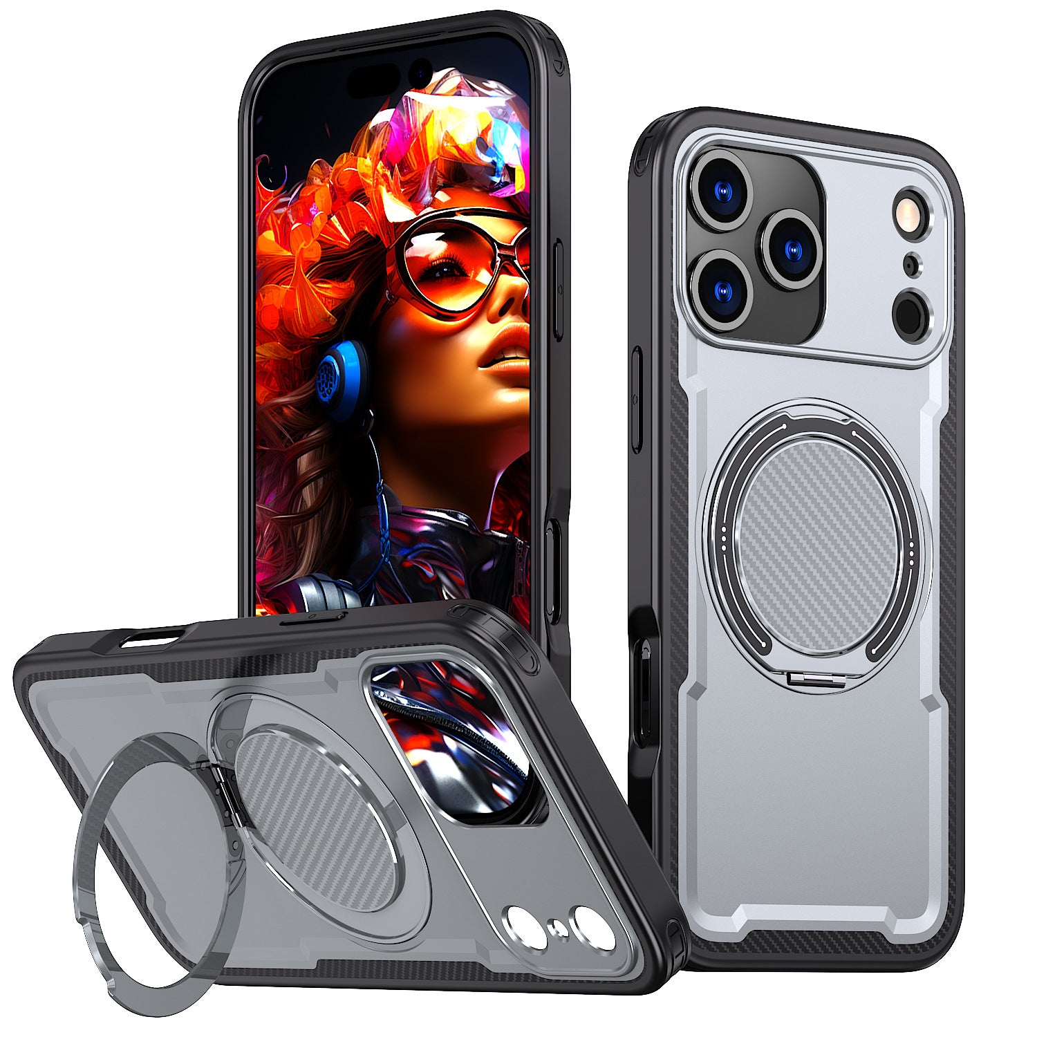 LUXEIN Magnetic iPhone 17 Pro Max Case with Magnetic Ring for wireless Charging, 3D Vented Design for Heat Dissipation, Heavy Duty Military Grade Shock Proof Cover with Kickstand & Camera Protection (White & Black)