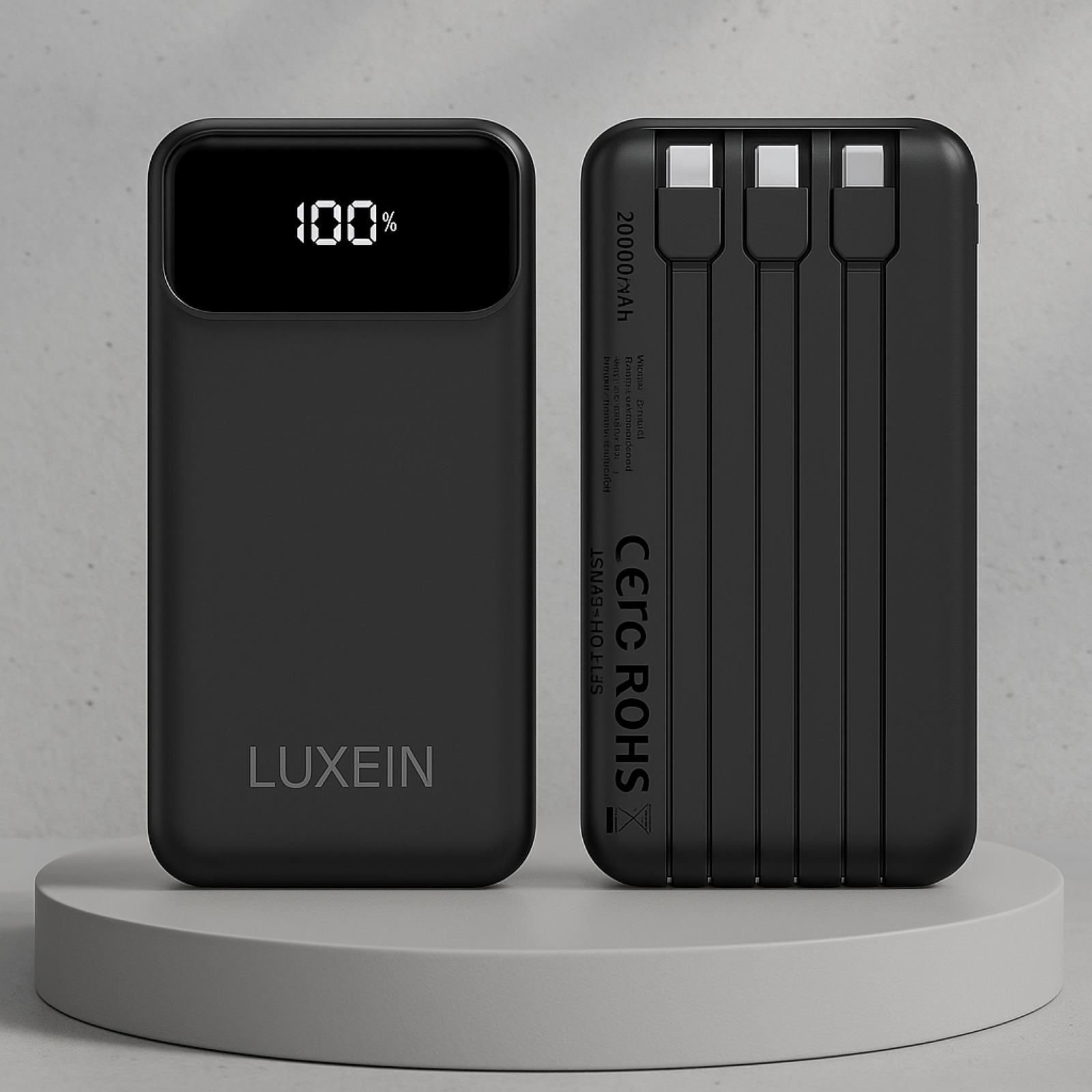 LUXEIN 20000mAh Fast Charging Power Bank – Built-in Cables, 22.5W Output, Laptop Compatible, Digital Display  One Power Bank. Total Charging Solution.