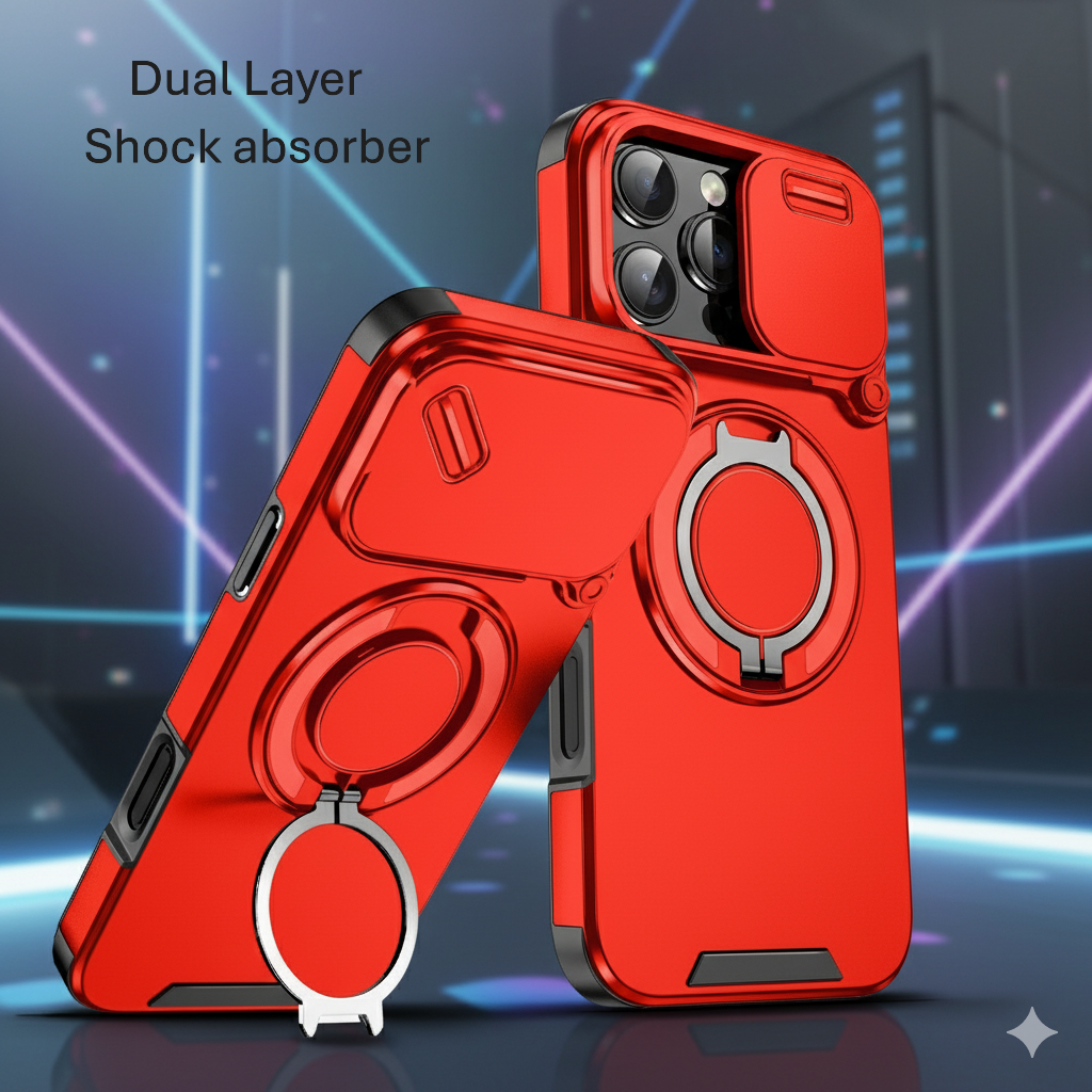 Magnetic Case for iPhone 17 Pro Max, Military Grade Armor Style Shockproof Cover with Sliding Camera Protection, MagSafe Compatible, 360° Rotating Ring Stand, Anti-Scratch Heavy Duty Protective Phone Case