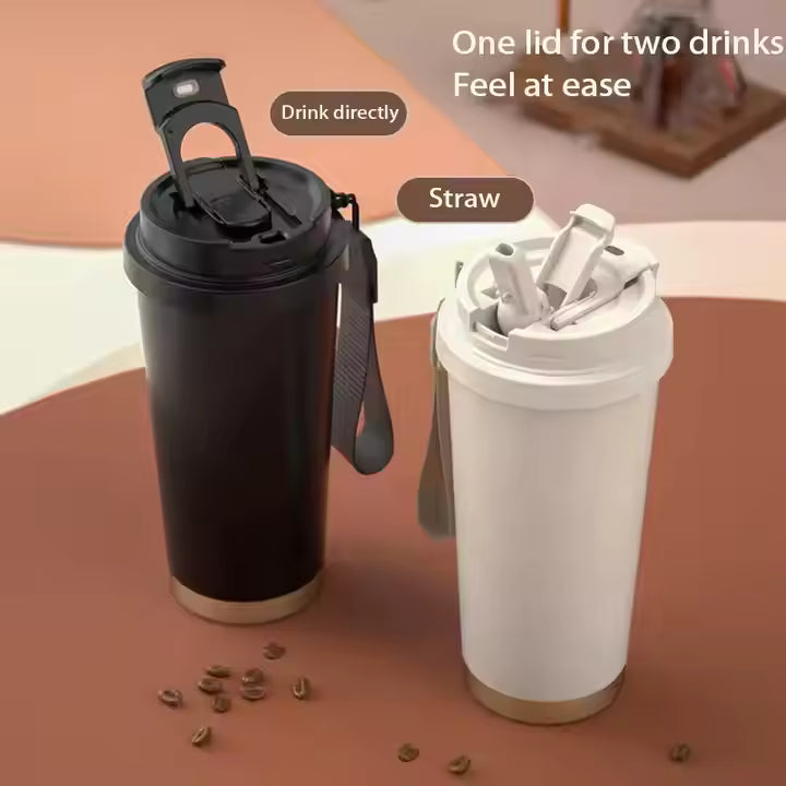 LUXEIN Travel Coffee Mug 500ml – Premium Insulated Stainless Steel Tumbler (Black)  Double Wall Vacuum | Hidden Straw | Triple Drinking Modes | Leakproof Lid | Hot & Cold Thermal Cup