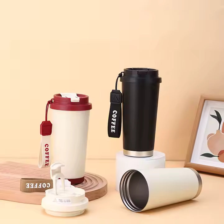 LUXEIN Travel Coffee Mug 500ml – Premium Insulated Stainless Steel Tumbler (Black)  Double Wall Vacuum | Hidden Straw | Triple Drinking Modes | Leakproof Lid | Hot & Cold Thermal Cup