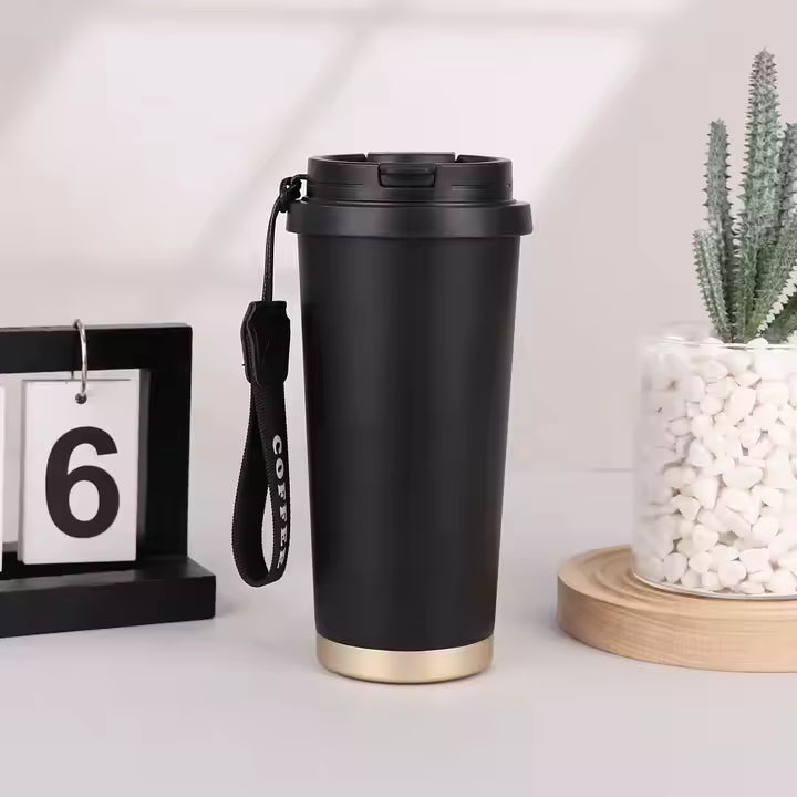 LUXEIN Travel Coffee Mug 500ml – Premium Insulated Stainless Steel Tumbler (Black)  Double Wall Vacuum | Hidden Straw | Triple Drinking Modes | Leakproof Lid | Hot & Cold Thermal Cup