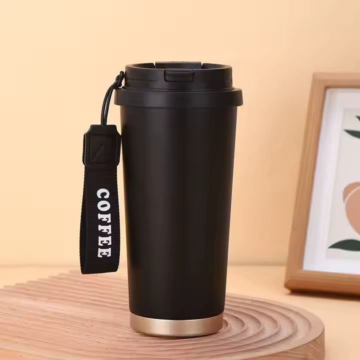 LUXEIN Travel Coffee Mug 500ml – Premium Insulated Stainless Steel Tumbler (Black)  Double Wall Vacuum | Hidden Straw | Triple Drinking Modes | Leakproof Lid | Hot & Cold Thermal Cup