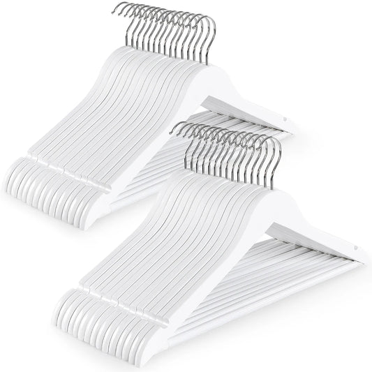 Premium Wooden Hangers – Heavy Duty White Clothes Hangers with 360° Rotating Chrome Hook(pack of 10)