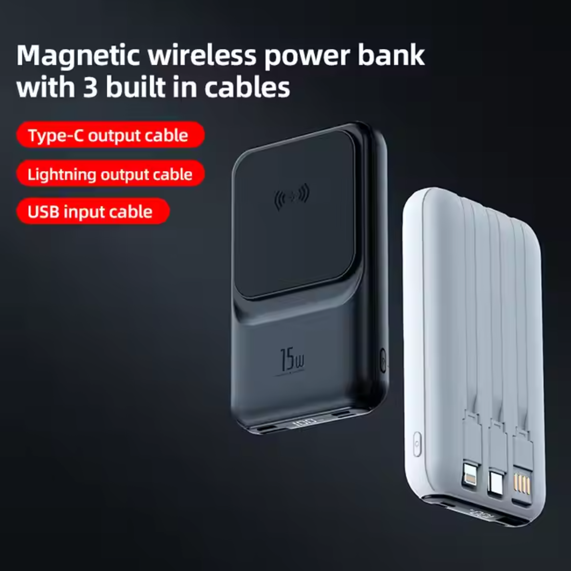 LUXEIN 10000mAh Power Bank – 22.5W Fast Charge + 15W Wireless, 3 Built-in Cables, LED Display One Power Bank. Zero Extra Cables. Total Convenience.