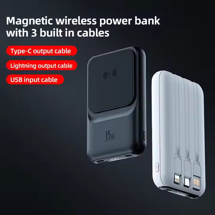 LUXEIN 10000mAh Power Bank – 22.5W Fast Charge + 15W Wireless, 3 Built-in Cables, LED Display One Power Bank. Zero Extra Cables. Total Convenience.