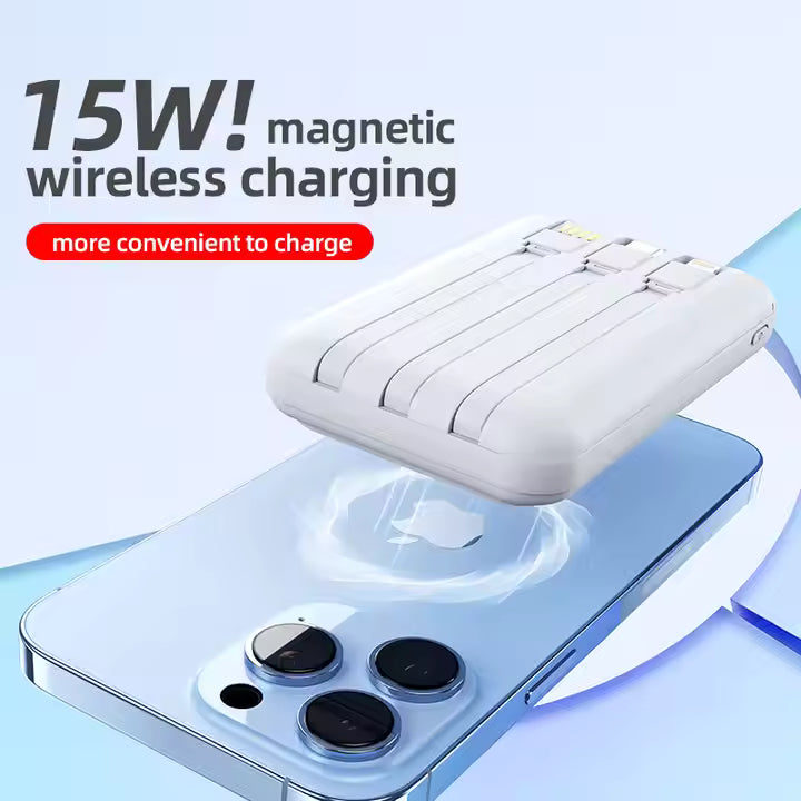 LUXEIN 10000mAh Power Bank – 22.5W Fast Charge + 15W Wireless, 3 Built-in Cables, LED Display One Power Bank. Zero Extra Cables. Total Convenience.