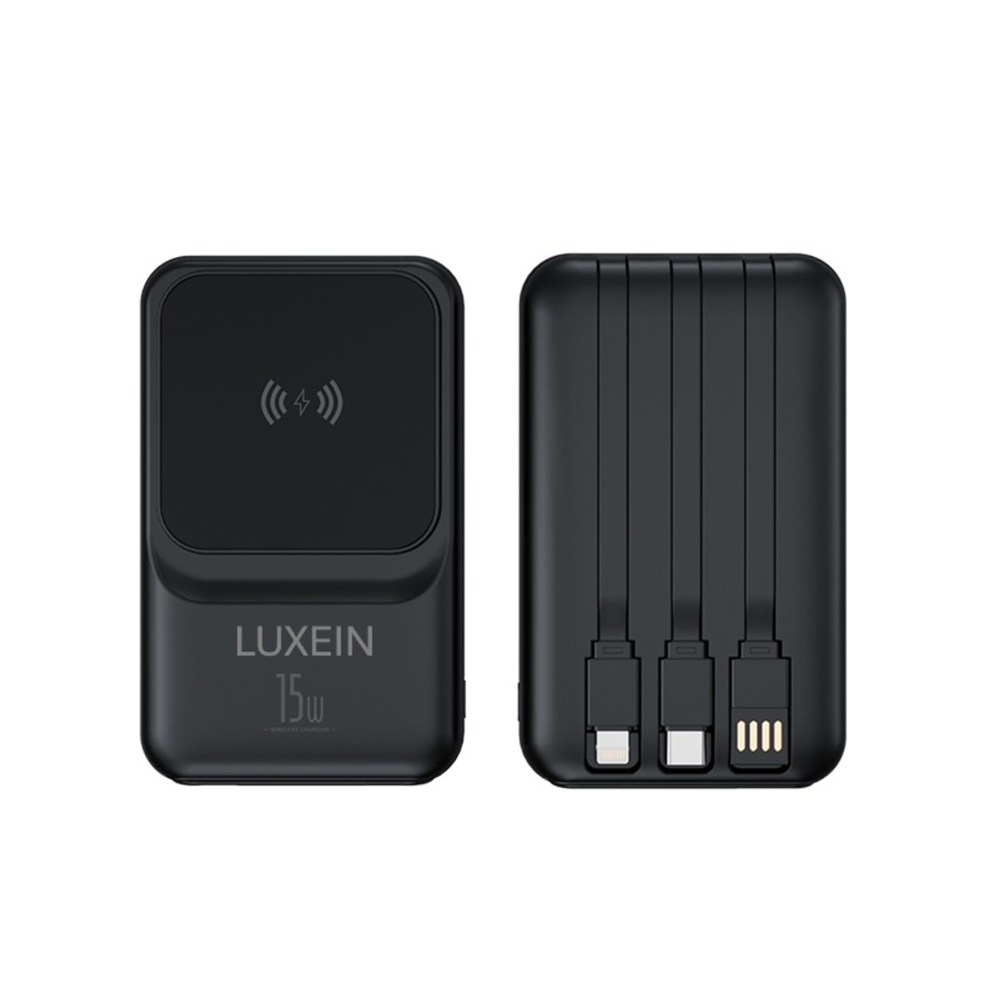 LUXEIN 10000mAh Power Bank – 22.5W Fast Charge + 15W Wireless, 3 Built-in Cables, LED Display One Power Bank. Zero Extra Cables. Total Convenience.