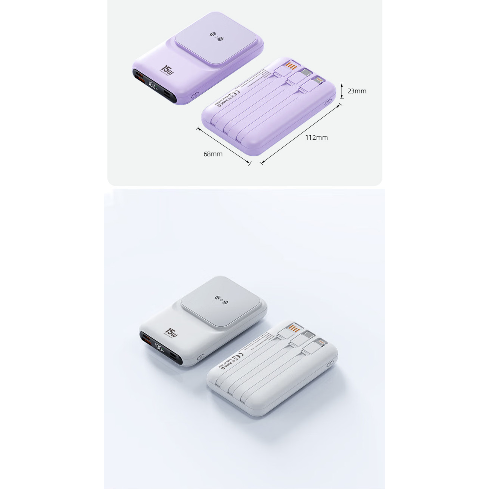 LUXEIN 10000mAh Power Bank – 22.5W Fast Charge + 15W Wireless, 3 Built-in Cables, LED Display One Power Bank. Zero Extra Cables. Total Convenience.