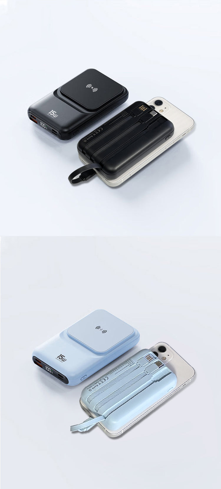 LUXEIN 10000mAh Power Bank – 22.5W Fast Charge + 15W Wireless, 3 Built-in Cables, LED Display One Power Bank. Zero Extra Cables. Total Convenience.