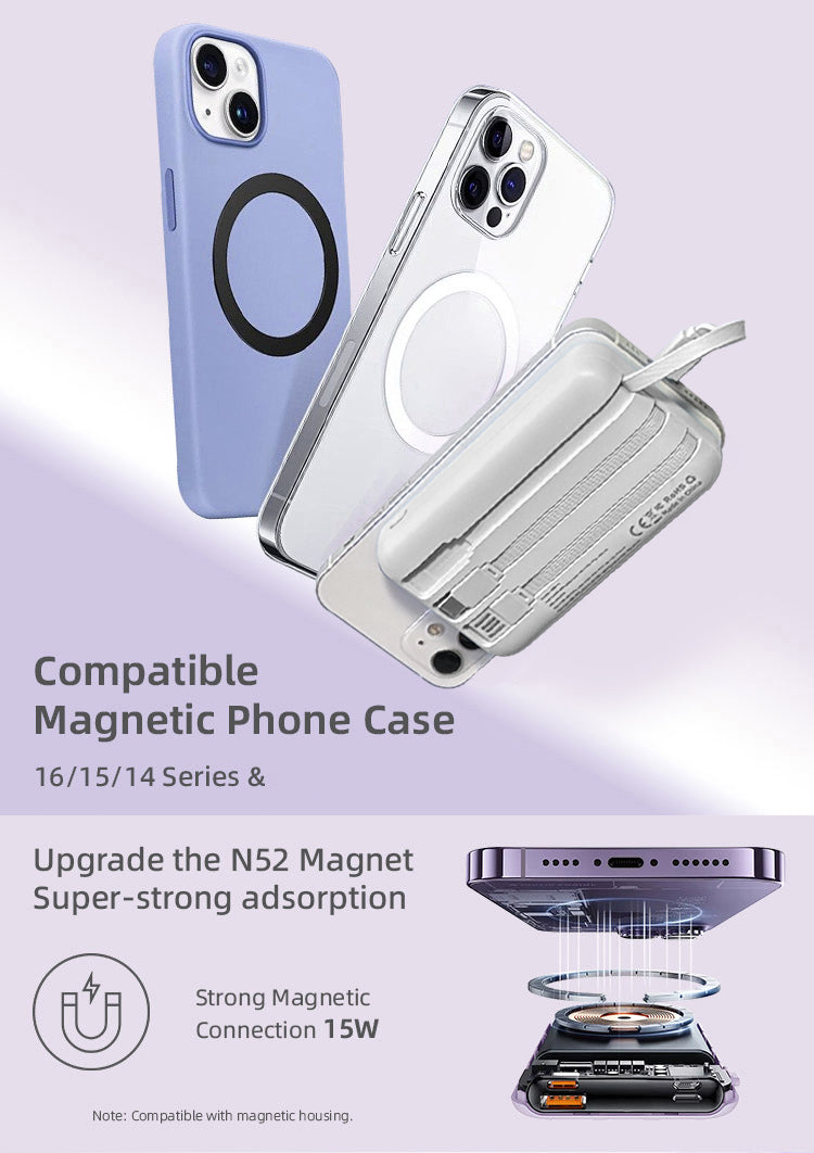 LUXEIN 10000mAh Power Bank – 22.5W Fast Charge + 15W Wireless, 3 Built-in Cables, LED Display One Power Bank. Zero Extra Cables. Total Convenience.