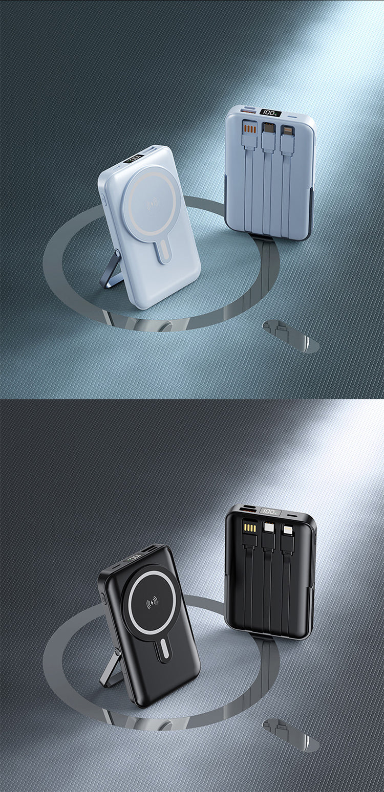 LUXEIN Magnetic Power Bank 10000mAh – Strong Magnet, Wireless Charging, Built-in Cables & Bracket Stand Snap On. Stand Up. Power Anywhere.